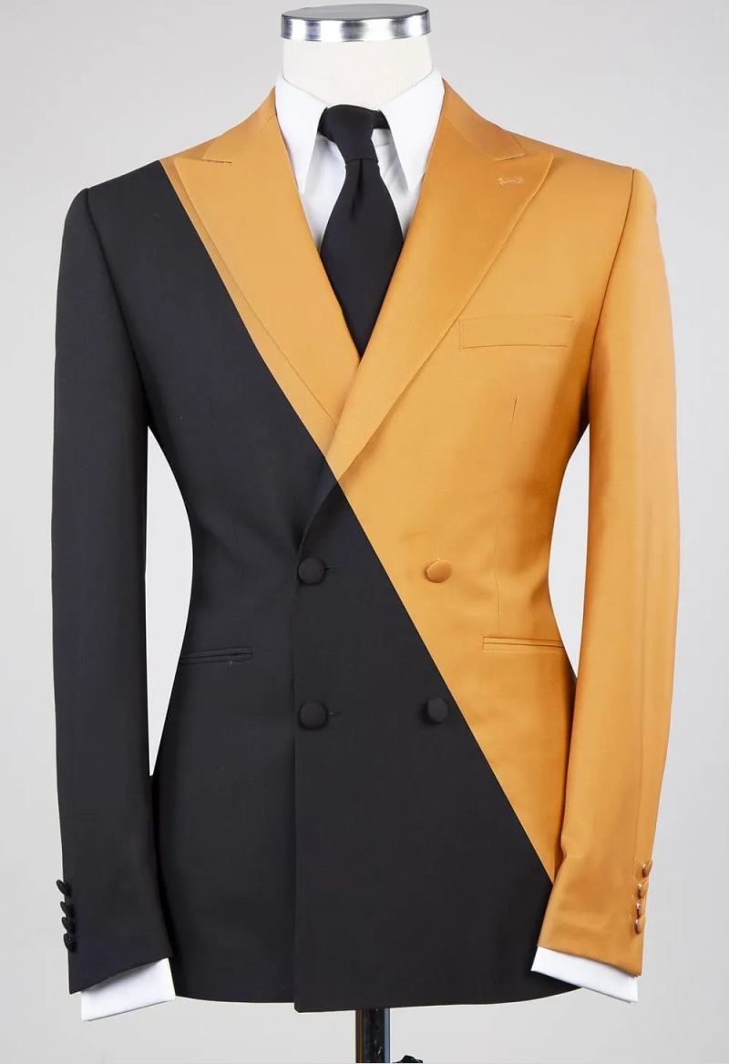 Contrast Color Mens Wedding Tuxedos Double Breasted Groom Wear Party Birthday Black Pants Suits 2 Pieces Customized