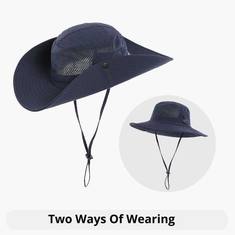 Mens Breathable Mesh Fisherman Caps Summer UV Protection Sun Hat Wide Brim Bucket Hat For Women Outdoor Anti UV Fishing Hats W250217