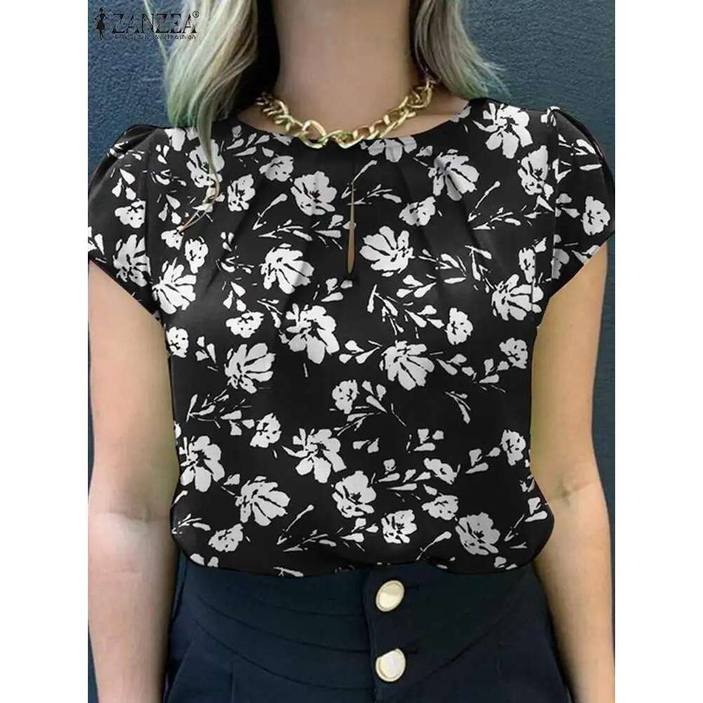 Elegant Women Short Sleeve Ral Blouse ZANZEA Summer Fashion Tunic Tops Bohemain Work Holiday Shirt Casual O Neck Blusas Femme