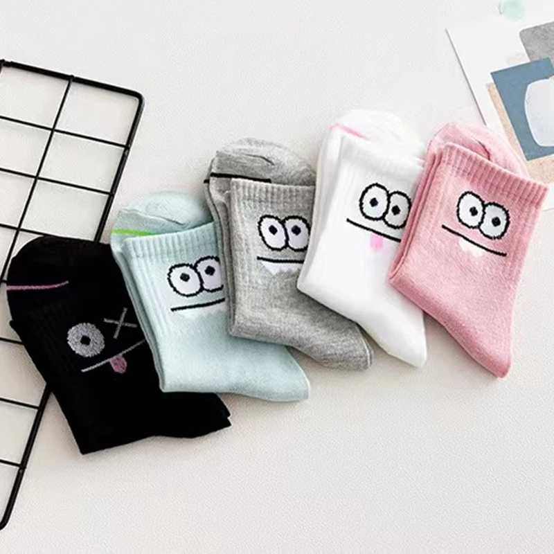 5 Pairs Cute Expression Print Socks Comfy Funny All-match Mid Tube Socks Womens Stockings Hosiery W250217
