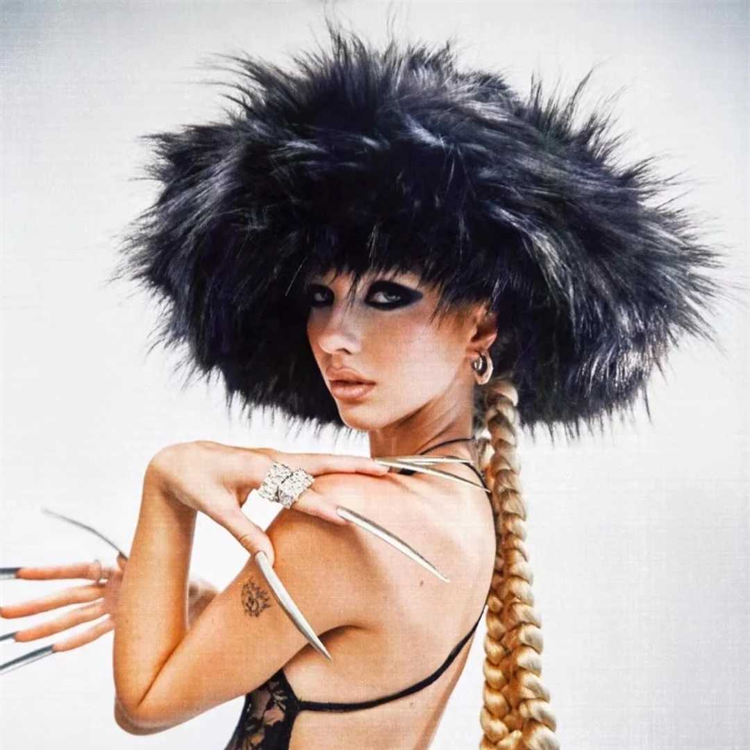 Luxury Fluffy Women Faux Fur Bucket Hats Oversized 17cm Wide Brim Thicken Outdoor Warm Plush Punk Hat Girl Y2k Female Ski Panama W250217