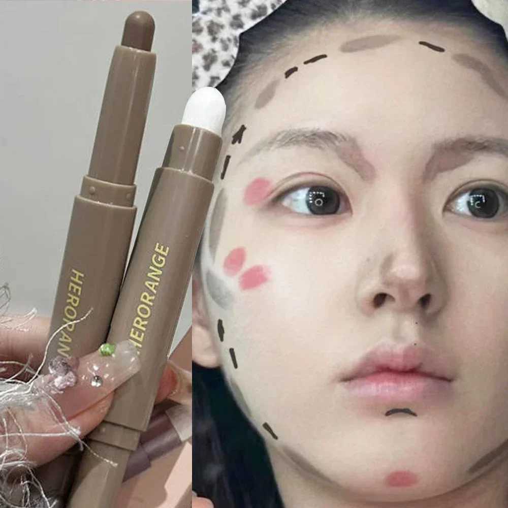 Double-ended Contour Stick with Brush Natural Matte Shadow Waterproof Contouring Wand V-face Shaping Contour Pen Face MakeupXJ250217