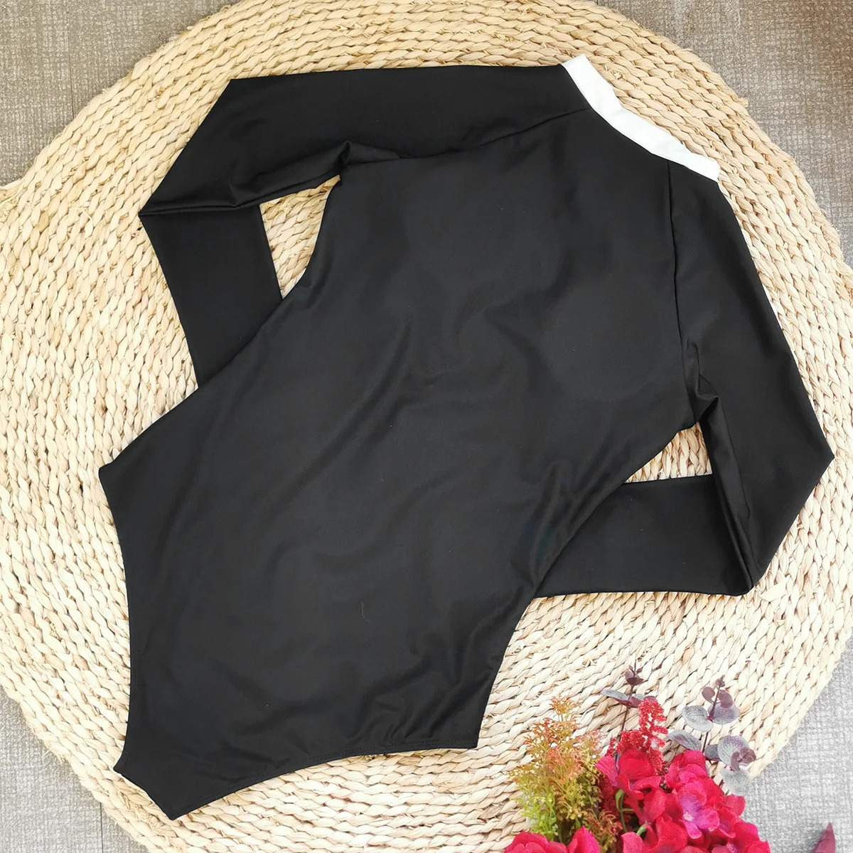 CPUTAN Black White One Piece Swimsuit Long Sleeve Swimwear Women Bathing Suit Retro Vintage Surfing Swimming Skirt 250214