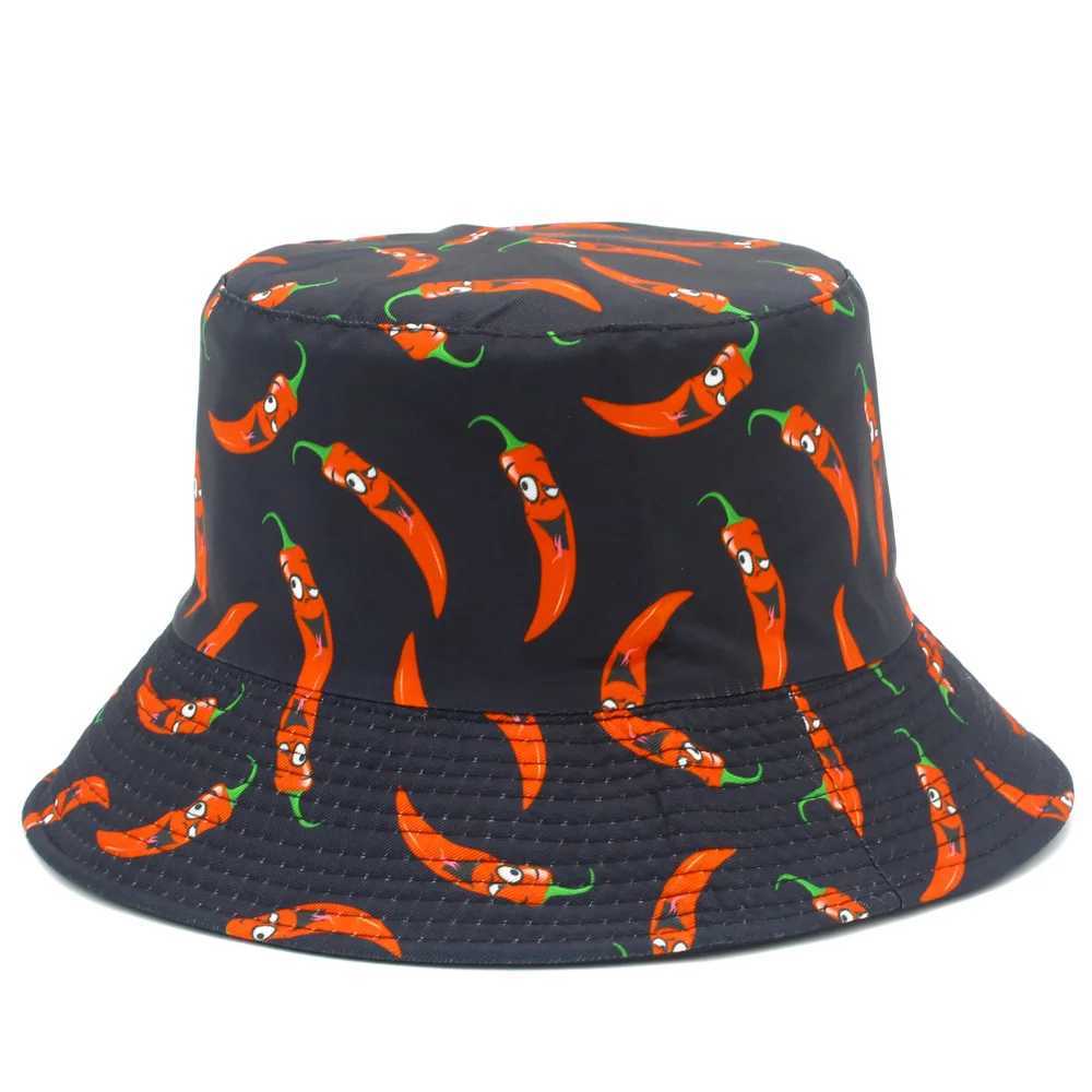 Neutral chili print reversible bucket hat sun protection for fishermen outdoor travel fashion leisure basin hat beach hat W250217
