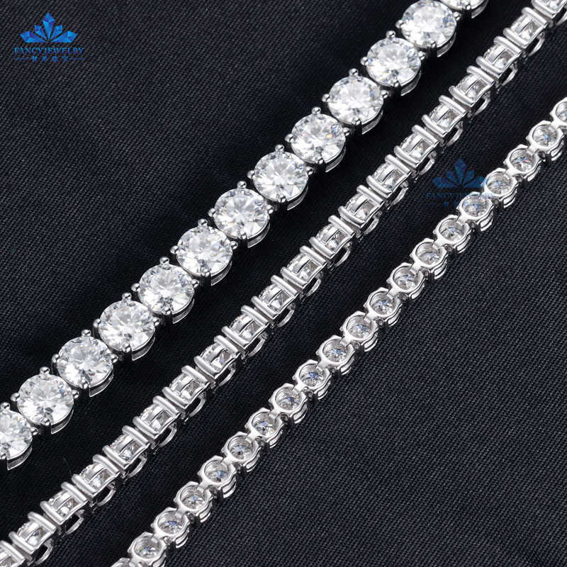 2-6.5mm White Gold 925 Sterling Silver VVS Moissanite Diamond Tennis Chain Bracelet Iced Out Mossanite Jewelry for Men Women