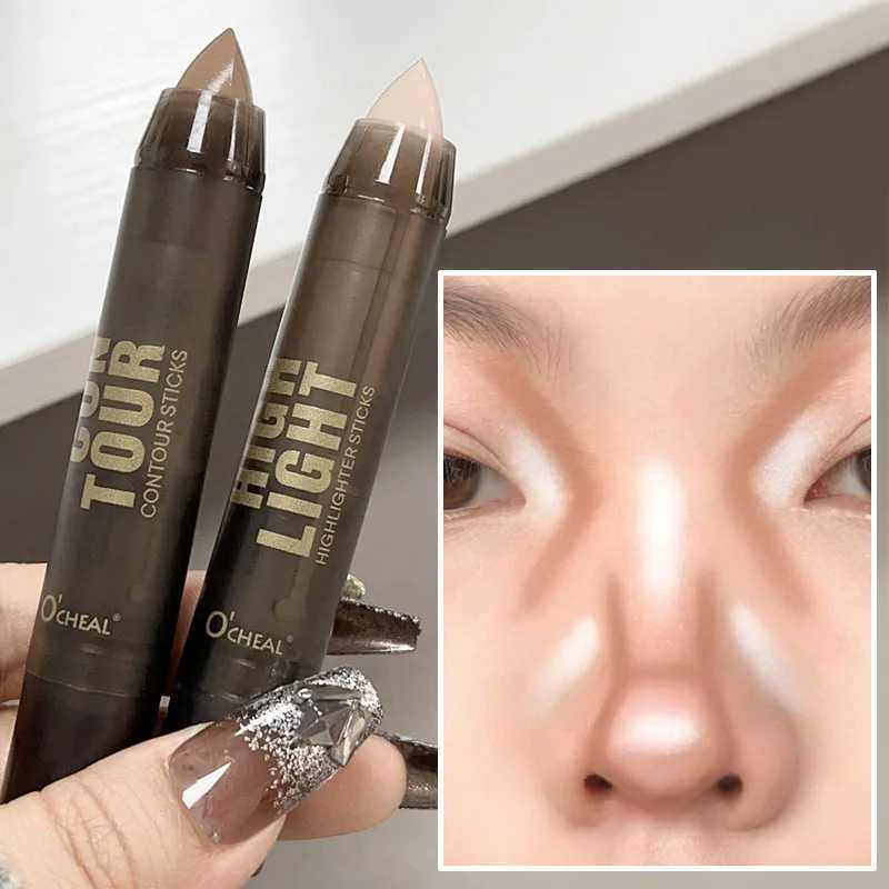 Face Contouring Bronzer Stick Waterproof Highlighter Long Lasting Brightening Concealer Pencil Corrector 3D Nose Shadow MakeupW250217