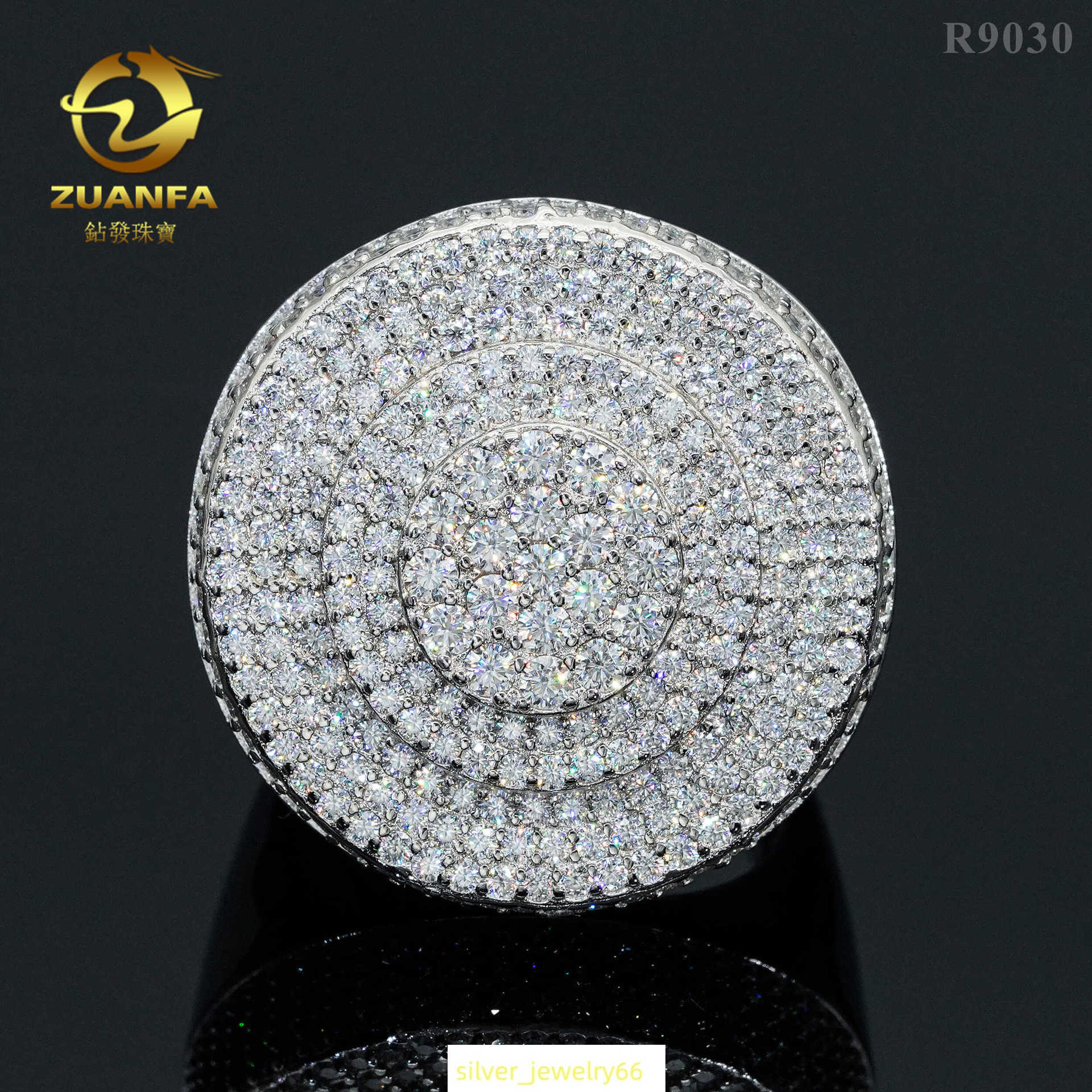 Powerful mens moissanite ring hip-hop rap S925 silver studded diamond ring accessory