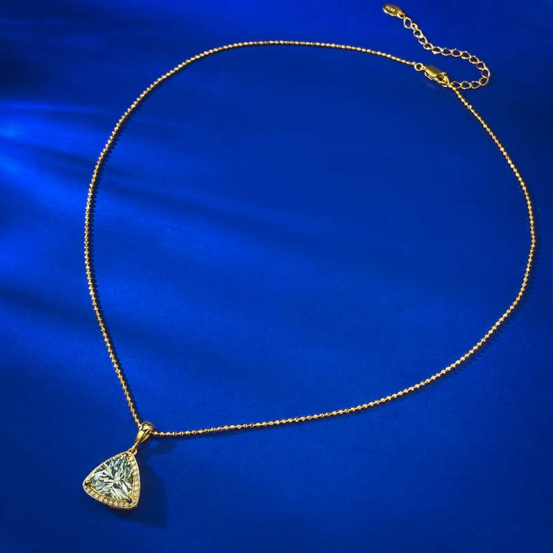 2025 Choucong Brand Triangle Pendant Jewelry Real 100% Sterling Sier Pear Cut Light Tourmaline Moissanite Dia Party Women Clavicle Necklace Gift
