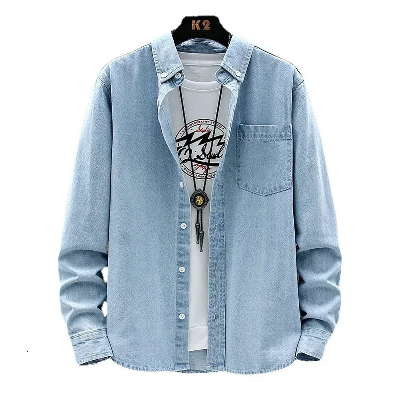 Denim Jacket Men Coats Turn Down Collar Full Sleeve Single Breasted Jackets Regular Casual Solid Coat Simple Autumn Winter y250212