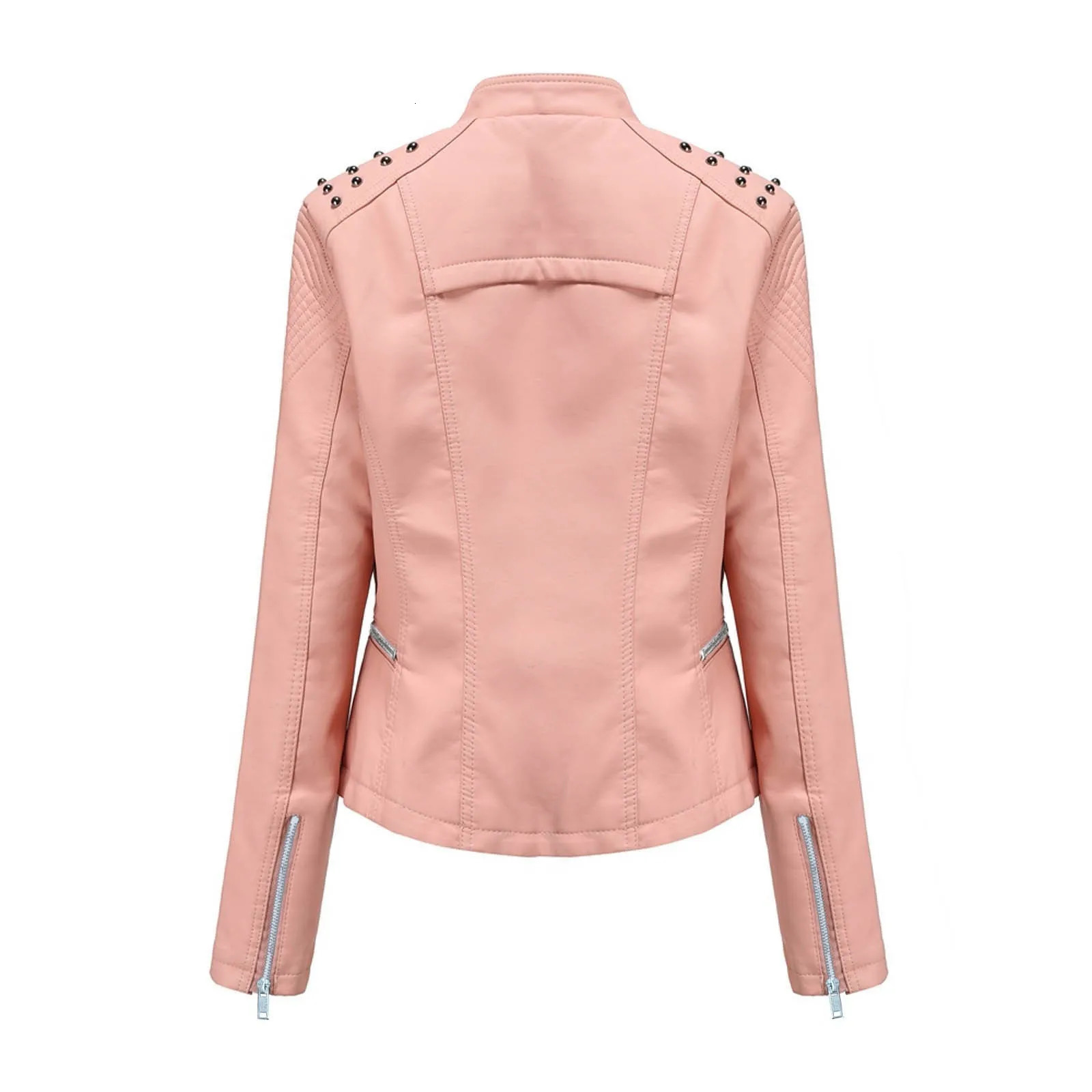 Womens American Retro Pu Leather Jackets Slim Lapel Cropped Motorcycle Coat Solid Color Zippers Pockets Outwears 250211