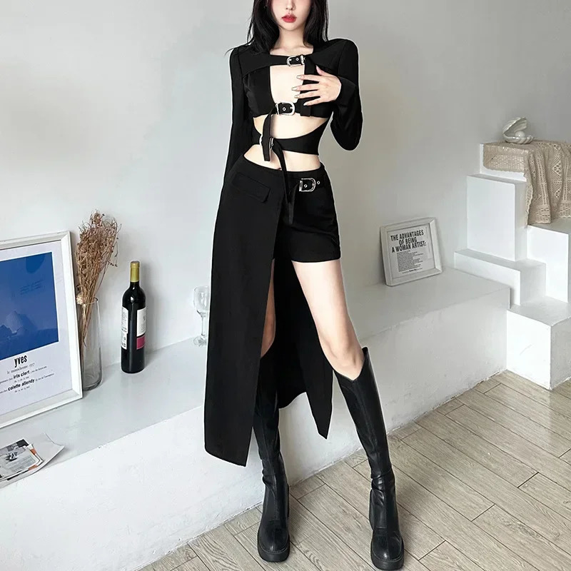 Gothic Skirts Goth Dark Techwear Patchwork Sexy Mini Women Grunge Irregular Hem High Waist Cargo Skirt Hip Hop Black Summer 250211