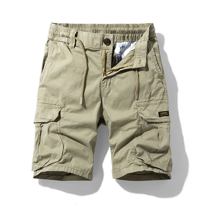 Summer Solid Color Fashion Cotton Casual Breeches Cargo Men Shorts Breathable Quick Dry Multi Pocket Hip Hop 250214