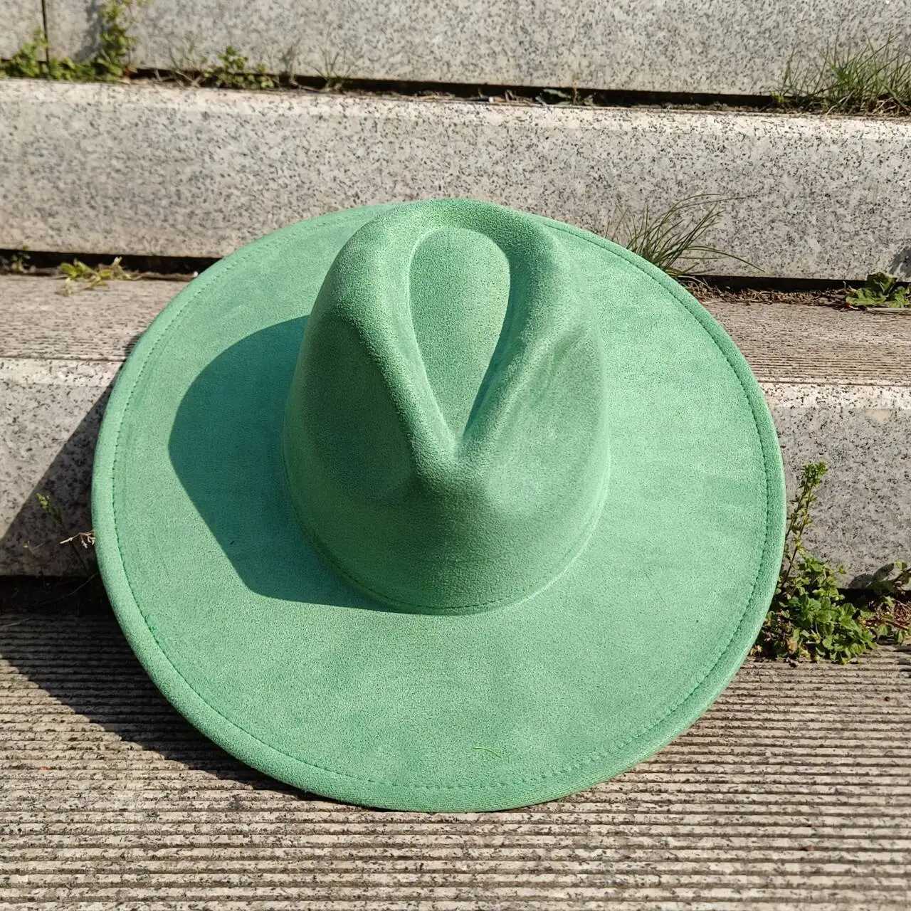 New Suede Fedora Hat 9.5cm Wide Brim Suede Hats for Women and Men Hand Sewn Autumn Winter Jazz Hat Fashion chapeau femme hat W250217