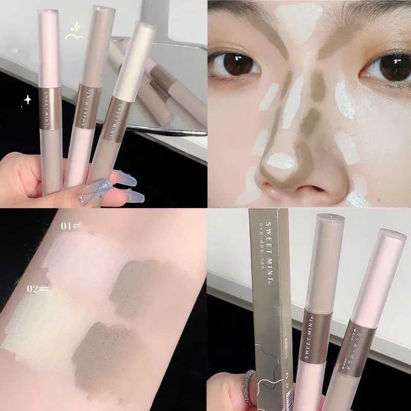 Double Head Face Contouring Stick 2 In 1 High Gloss Grey Brown Matte Nose Shadow Cream Brighten Highlighter Face Bronzer MakeupW250217