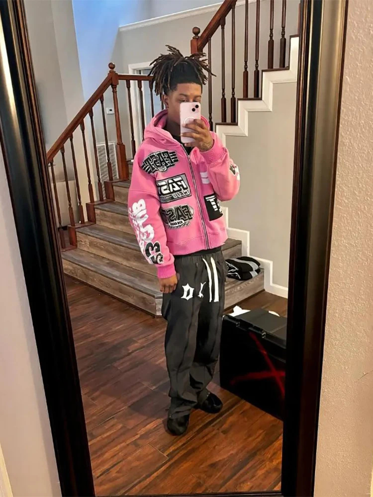 Y2K Zipper Open Knitted Woolen Sweater Top Aesthetic Fashion Graphic Printing Womens Autumn Sweater Mens Ropa Hombre Super Large Hoodie 250211