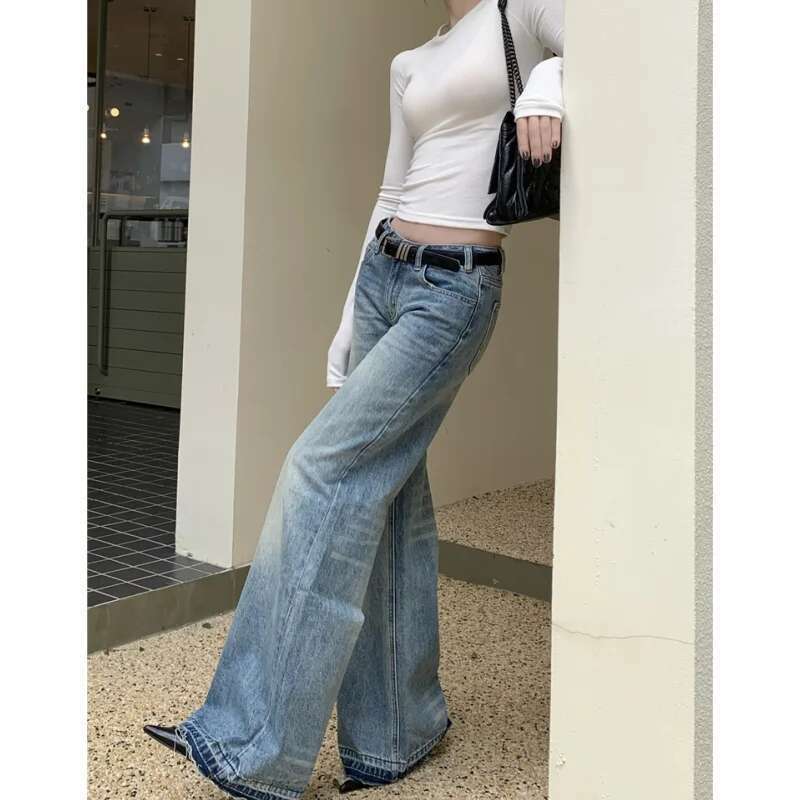 Blue High Waist Women Jeans American Fashion Streetwear Wide Leg Jean Female Trouser Vintage Y2k NEW Straight Baggy Denim Pants