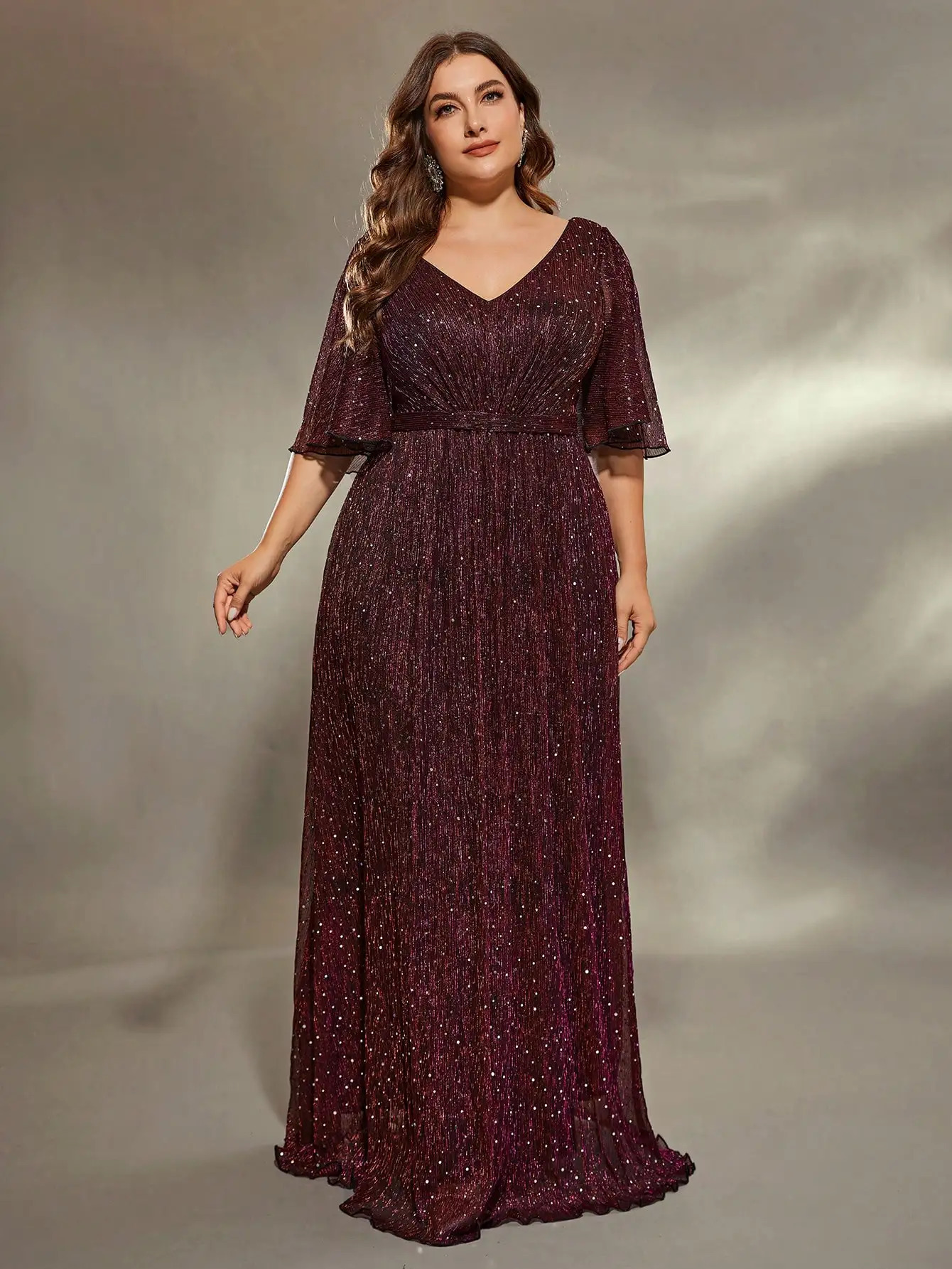 Mgiacy plus size Heart collar flared sleeves bust pleated slide silk development A full skirt Evening gown ball dress 250214