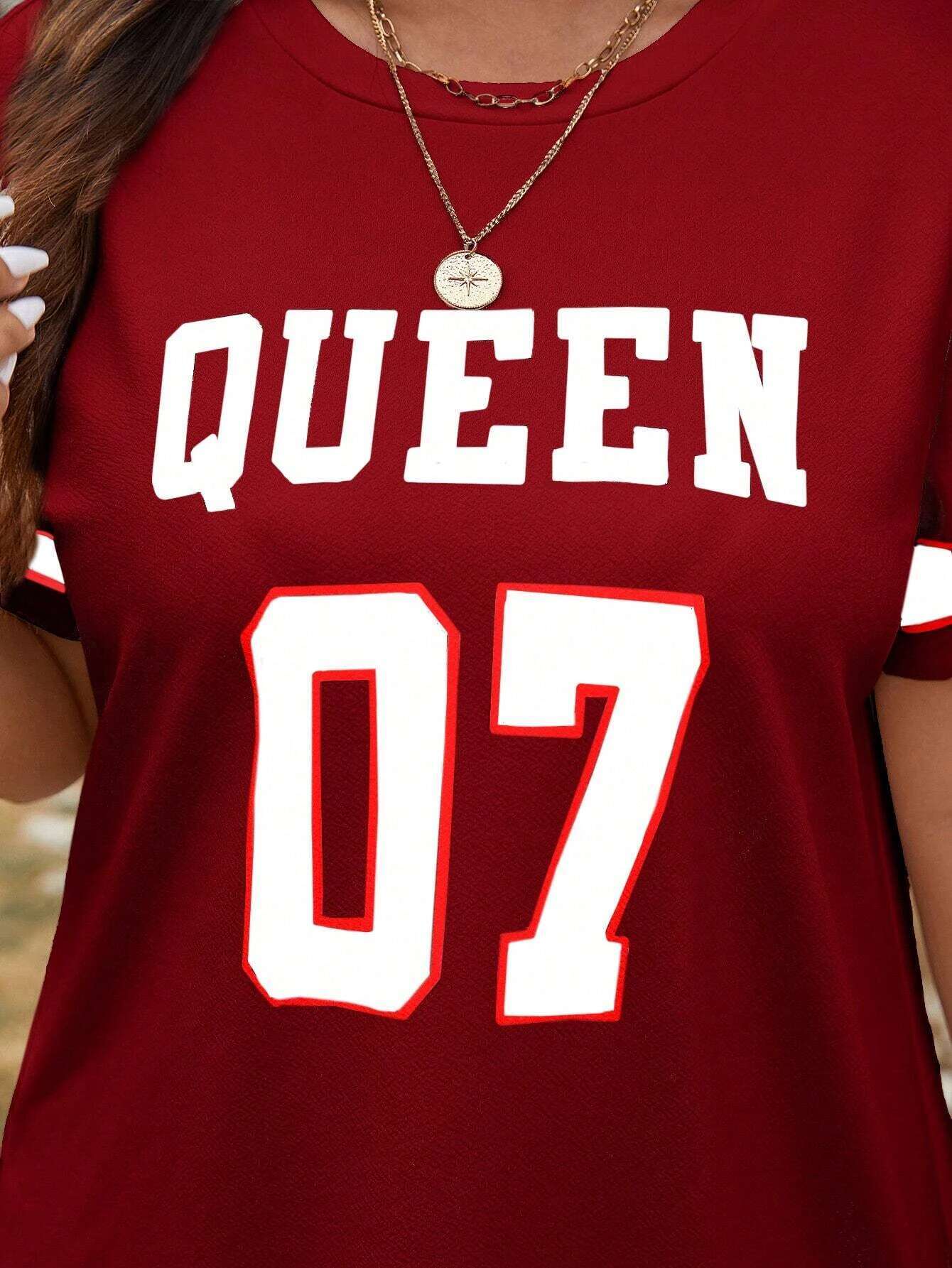 Plus Size Women's Summer Music Festival Pattern Sporty Casual Letter Print Fashionable 07 Printed Jersey Tenniscore Dress123