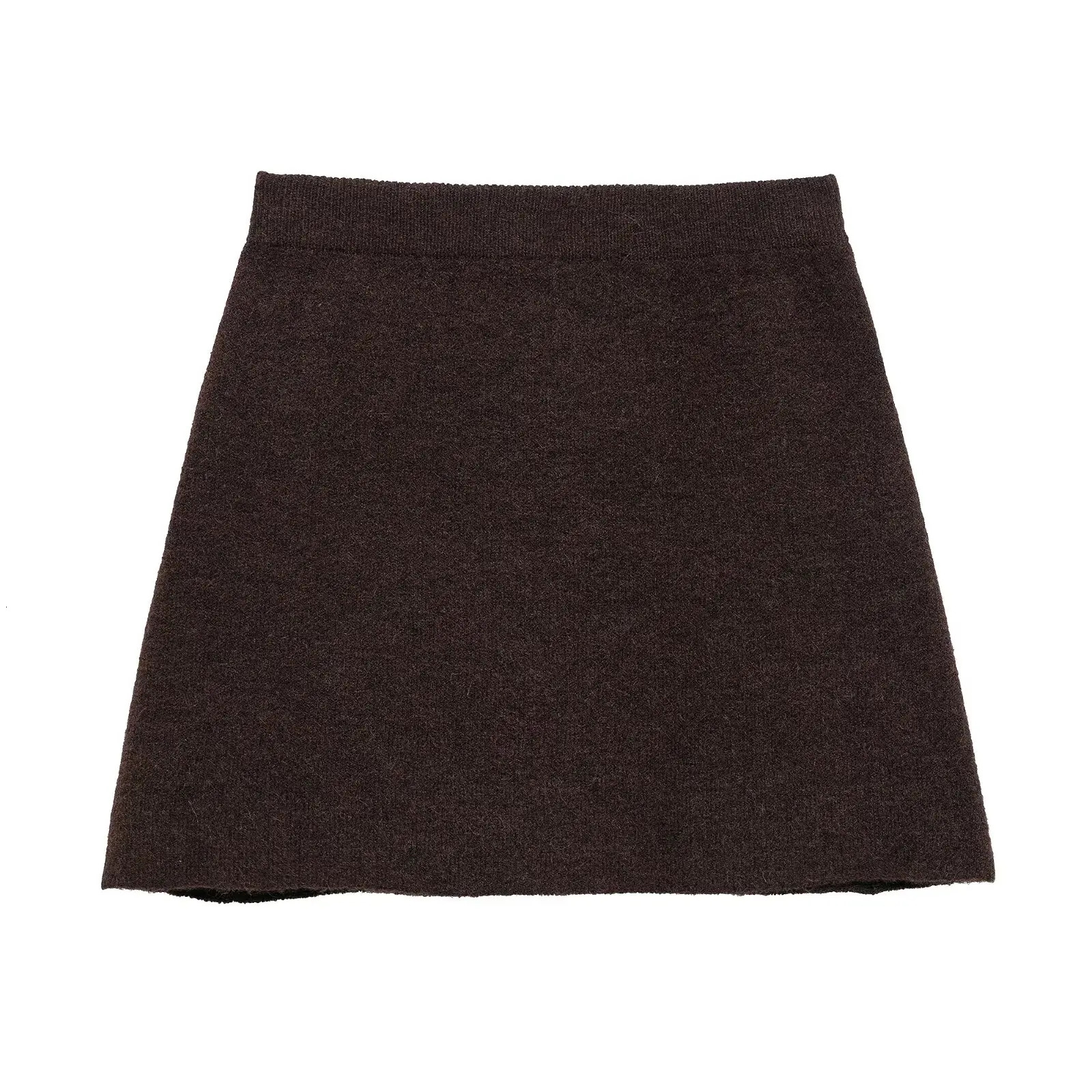 UNIZERA Womens Knitted Set with Gold Buckle Decoration Long Sleeve Top Side Stitching Decorative Skirt Winter Style 250214