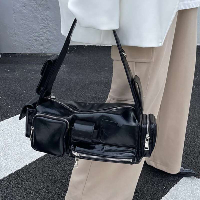 Moto & Biker Underarm Bags For Women Designer Handbags Purses 2023 New In Personality PU Square Multiple Pockets Shoulder