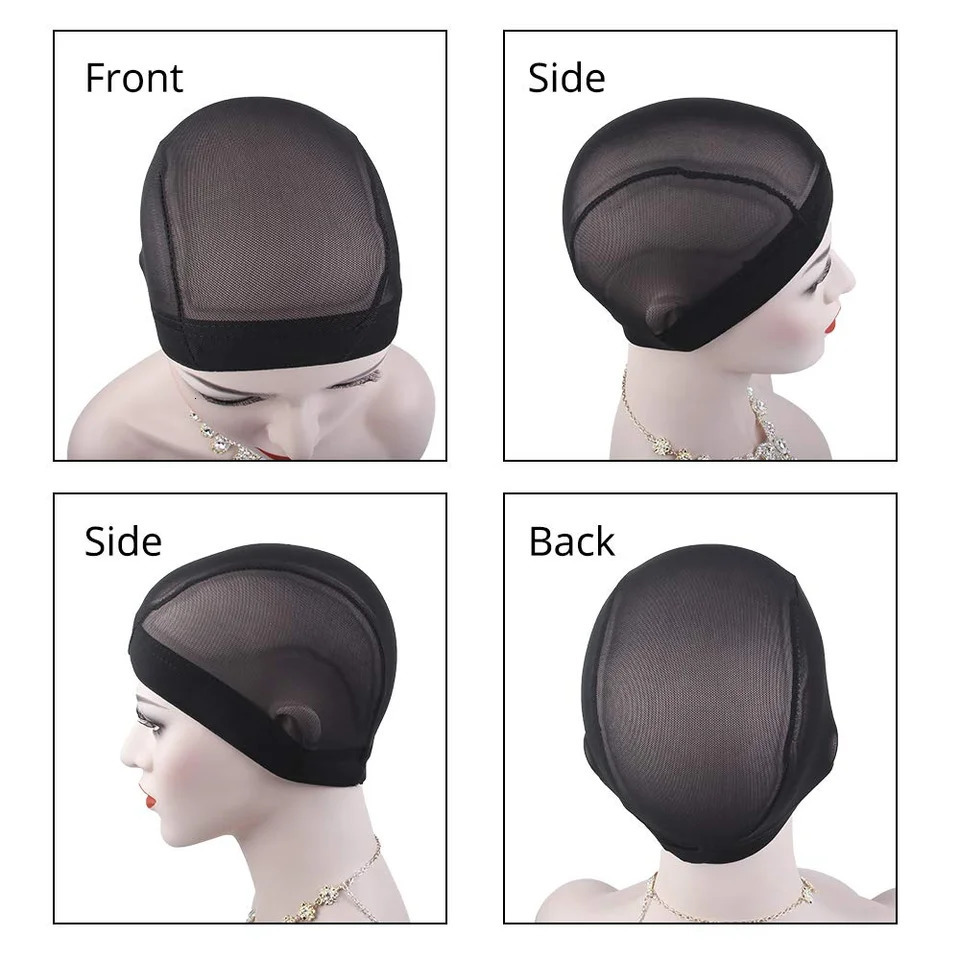 6pcs/Lot Elastic Glueless Wig Caps for Wig Making Stretchable Mesh Dome Wig Caps for Women Breathable Hairnets Black S/M/L 250214