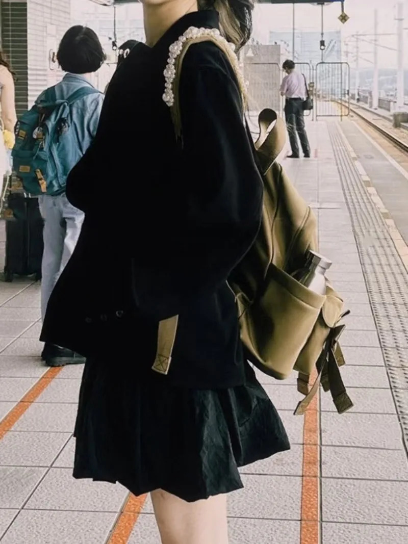 Bow Pearl Mochila Portable Nylon Mochilas Mujer 2025 Casual Backpack Large Capacity Bolsa Korean Fashion Bags for Women 250122