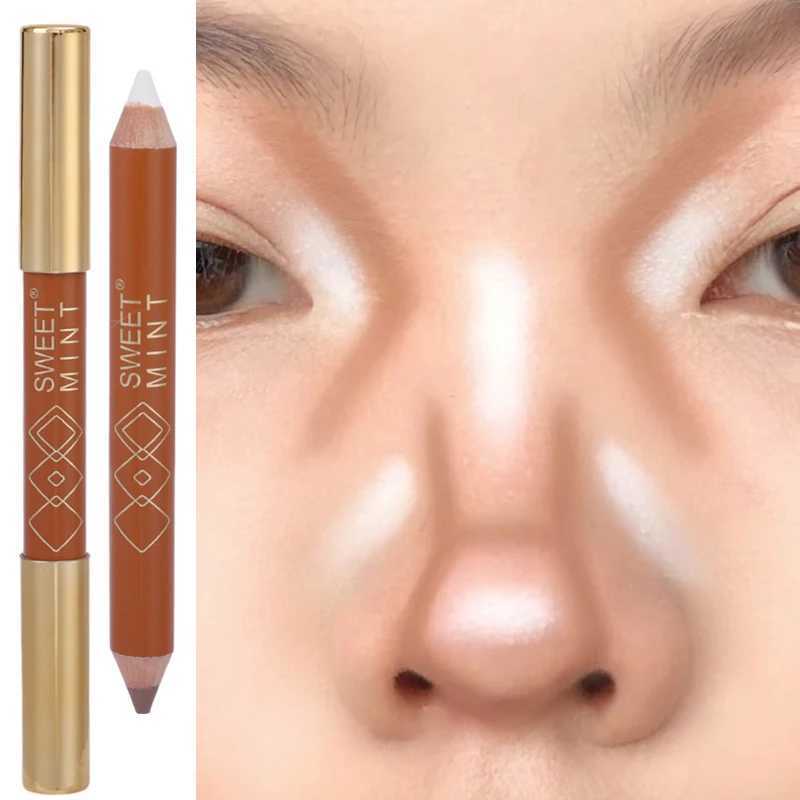 Double-end Face Highlighter Contour Stick Lasting Brightening 3D Nose Shadow Sculpting Pen Concealer Corrector Stick CosmeticsW250217