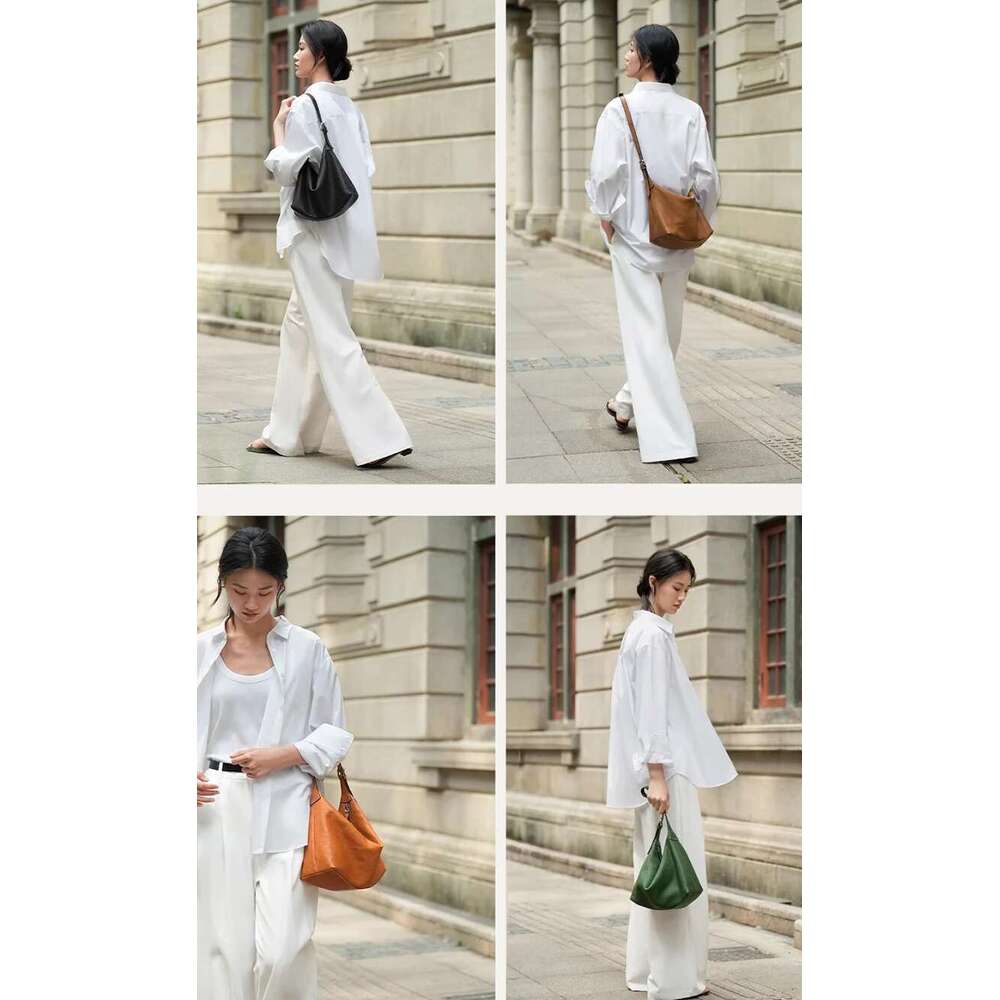 Formeki Real Leather Woman Hobos Solid Color Ins Fashion Retro Large Capacity Ladies Female Bag