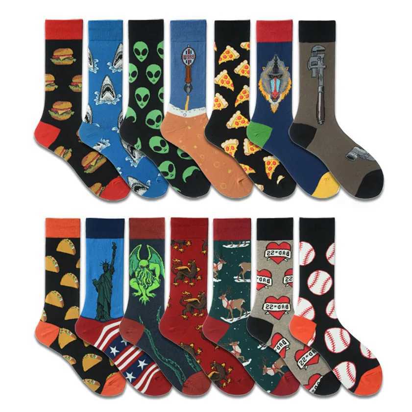 pair men socks cotton funny crew socks cartoon Food animal alien women socks novelty gift socks for spring autumn winter W250217