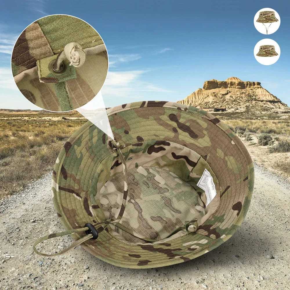 Mens Boonie Hat Camouflage Breathable Bucket Hat Outdoor Tactical Hunting Fishing Sports Sunscreen Panama Nepal Hat Summer W250217