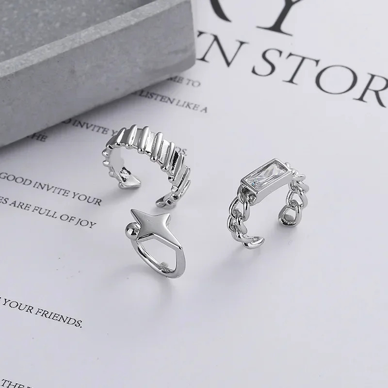 Simple Small Star Ear Clip Earrings For Women Girls Geometry Cuff Party Fashion Silver Color Jewelry Gifts 250213