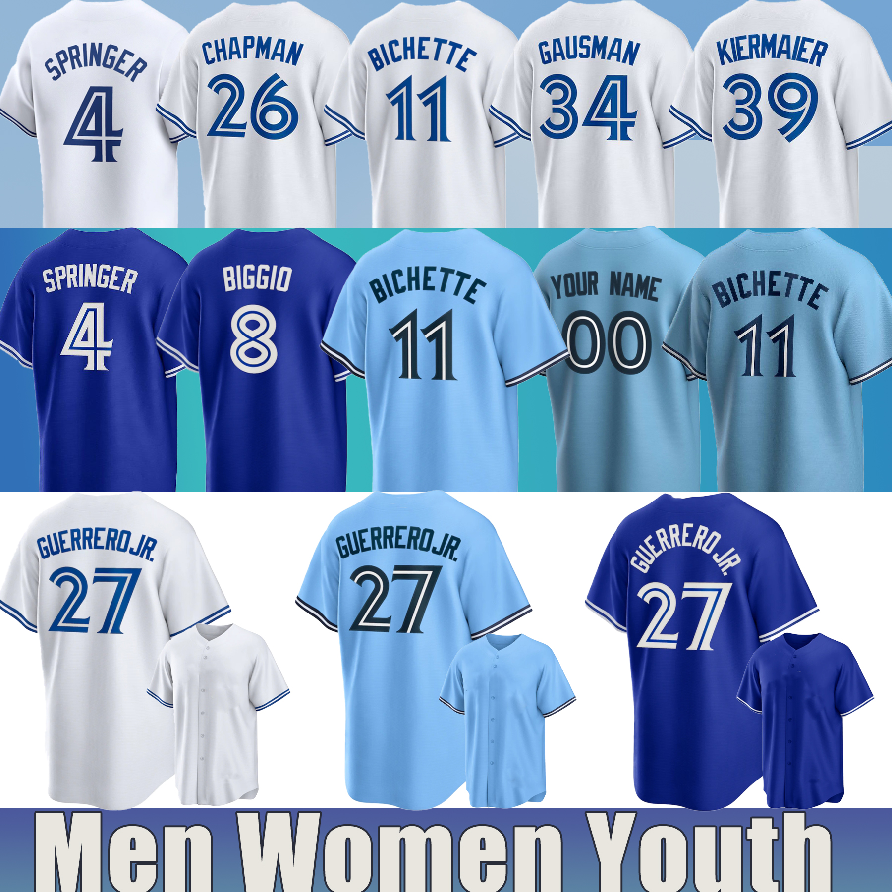 Vladimir Guerrero Jr George Springer Blue Jays Jerseys Daulton Varsho Ernie Clement Davis Schneider Alejandro Kirk Bo Bichette George Springer Baseball Jerseys