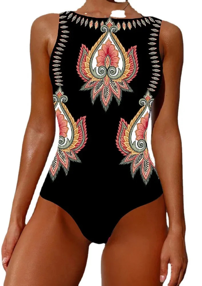 Printed Onepiece Swimsuit Classic Lace Up Womens Push Flower Suit Beach Wear For Female 250214