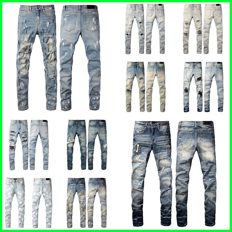 stacked jeans high quality motorcycle biker jean slim fit denim jeans straight designer jeans for Men rapper jean rock revival hip hop stretch pant streetwear 29-40 07