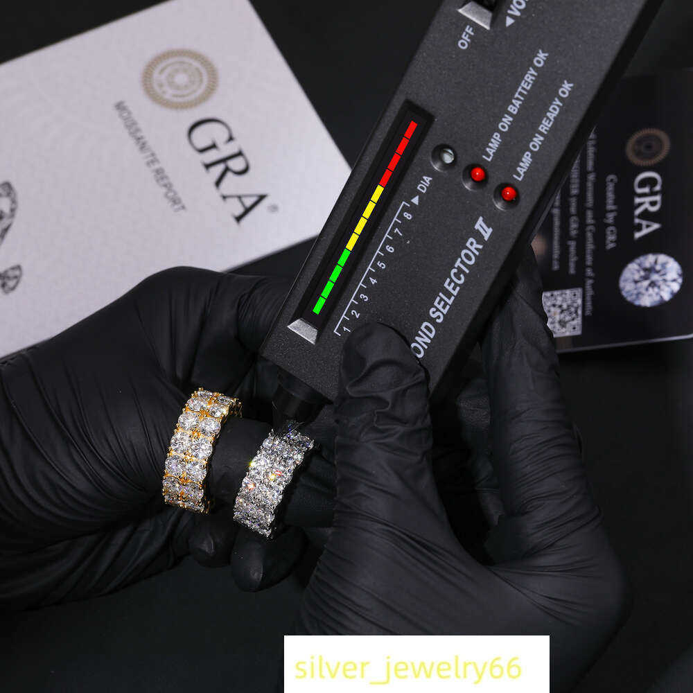 hip hop mens rings fashion sparkly 2 row Moissanite mens rings through diamond test sterling silver jewelry rings