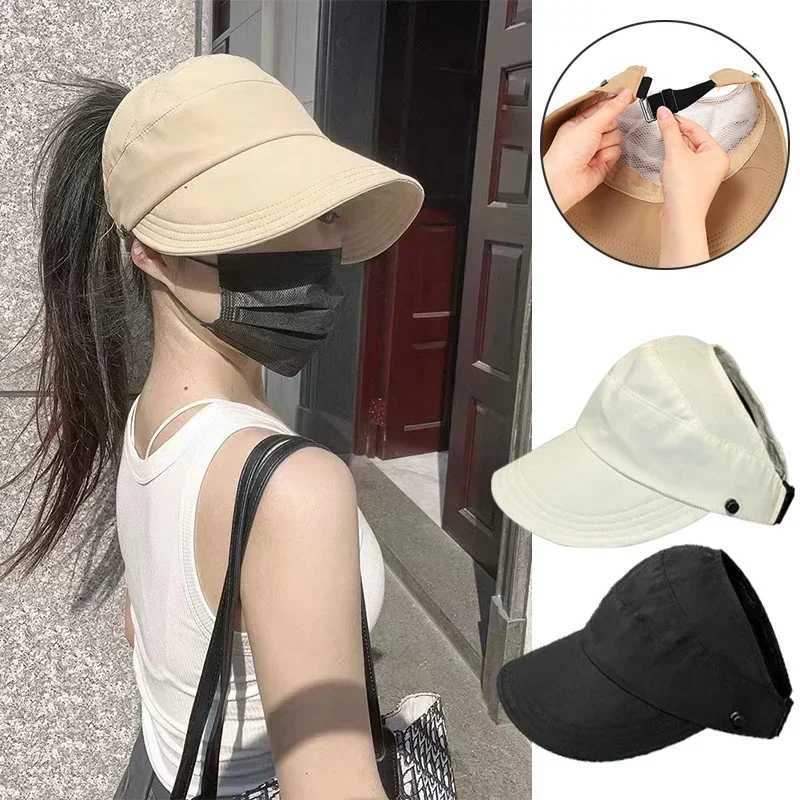 Outdoor summer wide Brim Sunhat womens sun hat foldable and adjustable beach bucket hat UV protection cover fishermans ponytail hat W250217
