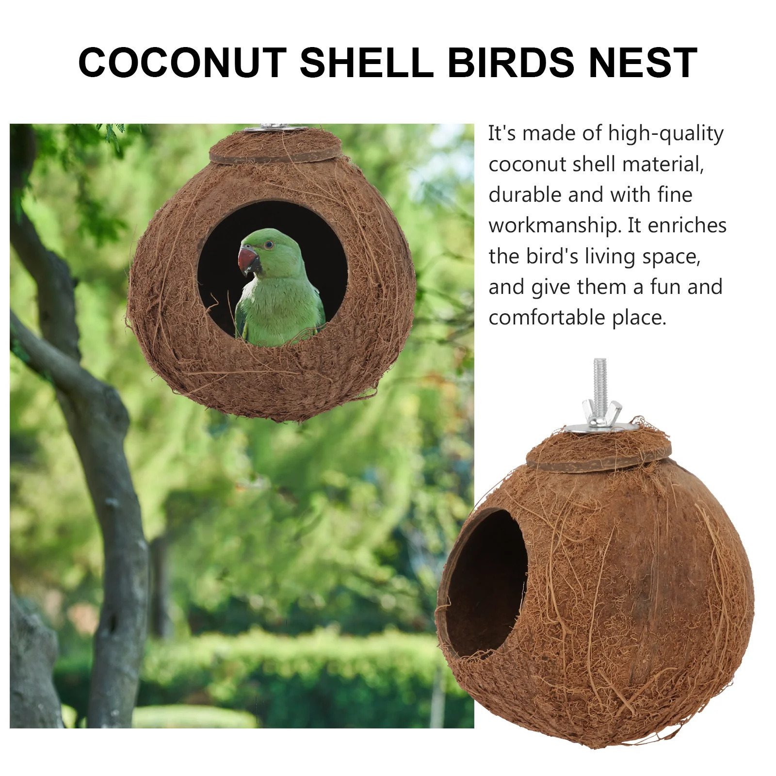 Bird Cage Coconut Shell Nest Birds House Toy Biting Small Parrot Plaything Pet Sleeping Natural 250206