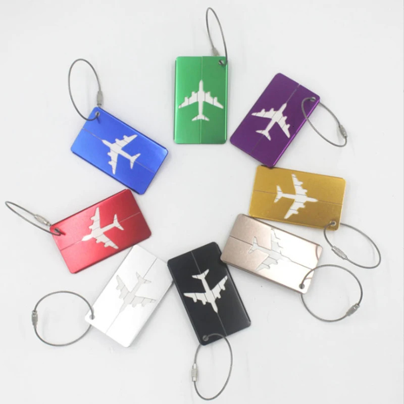 Aluminum Travel Luggage Tags Reusable Suitcase Baggage Labels Holiday Suitcase Labels Travel Bag ID Plane Identifier With Ropes 250214