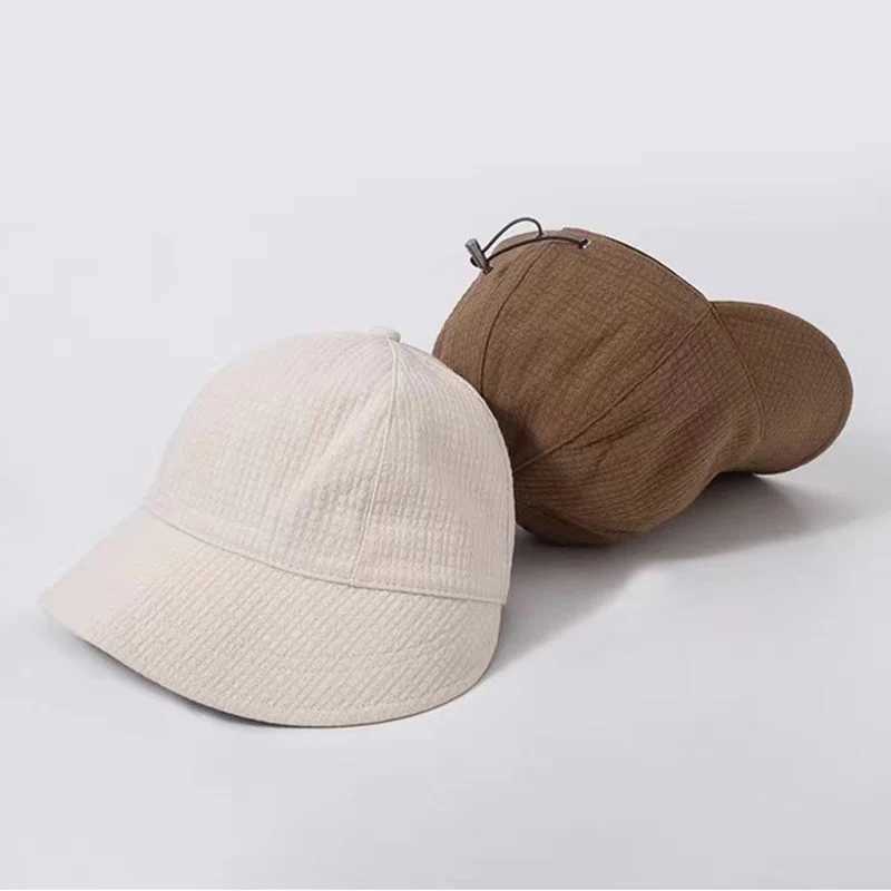 Women Summer Wide Brim Sunscreen Hat Solid Color Waffle Adjustable Bucket Cap For Female Lady JK Korean Outdoor Equestrian Cap W250217