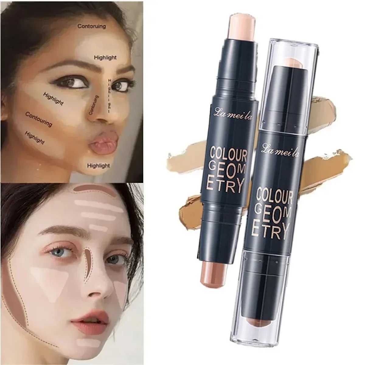 Double Head Contour Face Foundation Concealer Pen Long Lasting Dark Circles Corrector Contour Concealers Stick Cosmetic MakeupW250217