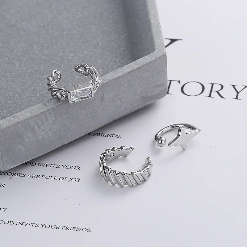 Simple Small Star Ear Clip Earrings For Women Girls Geometry Cuff Party Fashion Silver Color Jewelry Gifts 250213