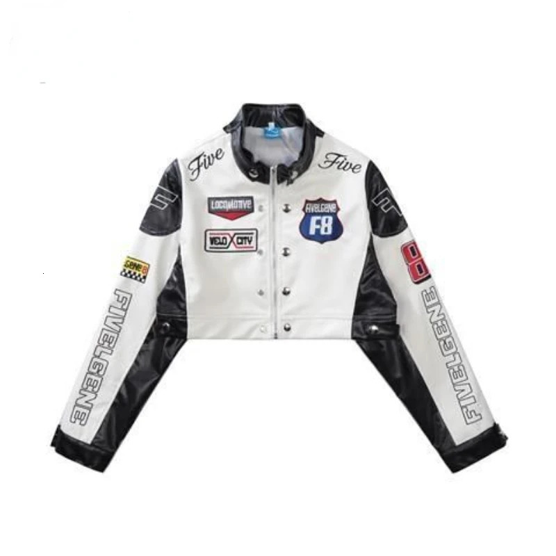 y2K Autumn and Winter American Street Girl Motorcycle Couple Leather Jacket PU ed Baseball Uniform Jack 250213