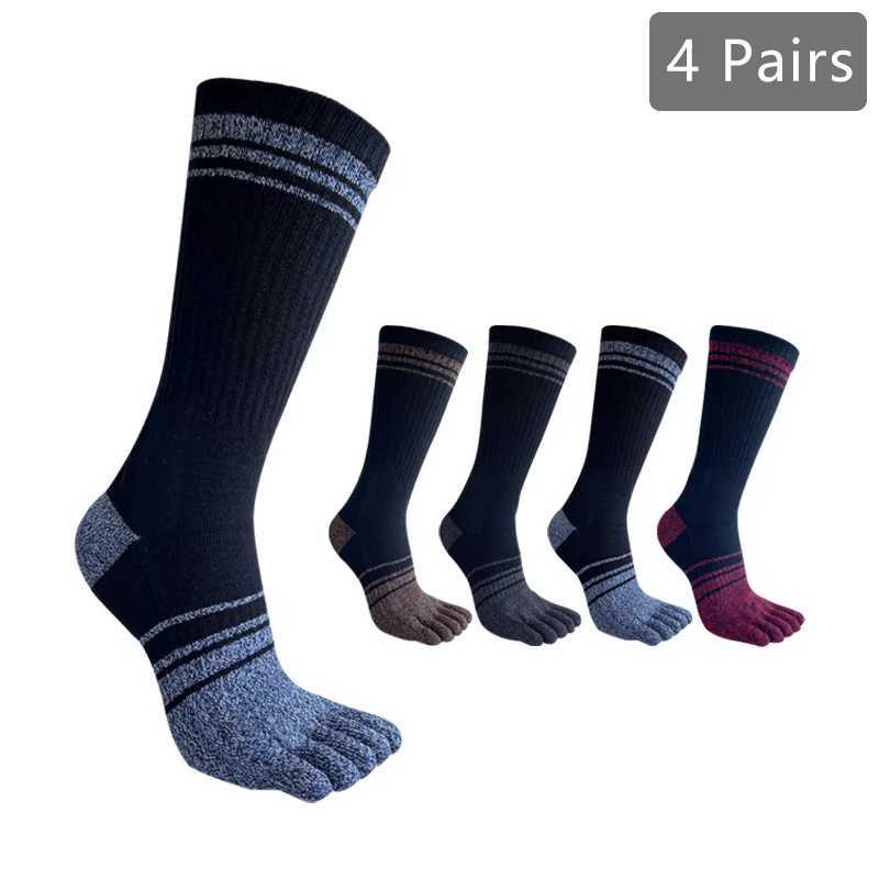 /4 Pairs Long 5 Finger Socks Mens Cotton Striped Colorful Compression Sweat-Absorbing Breathable Fitness Hiking Outdoor Toe Sock W250217