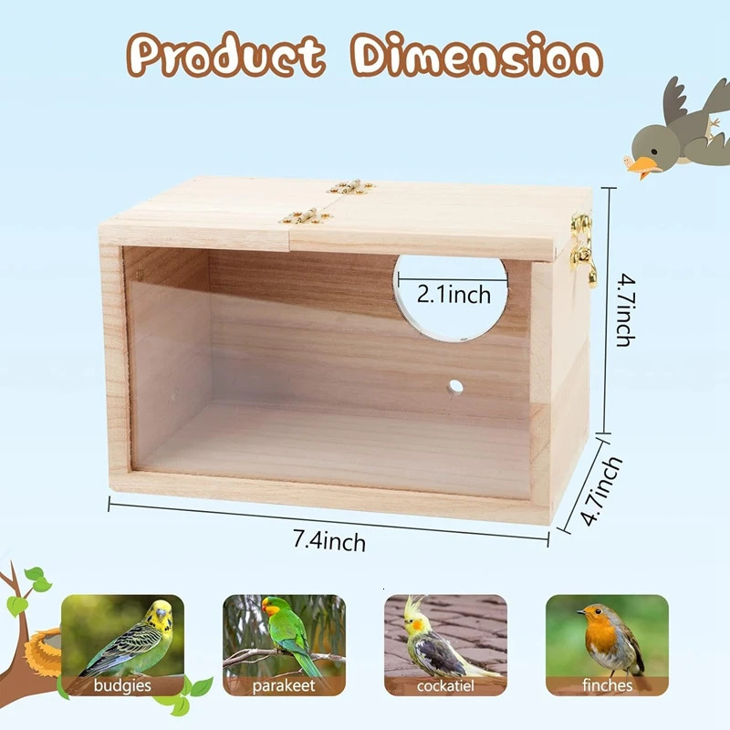 1 Piece Parakeet Nesting Box Transparent Bird House Cage Wood Breeding Box For Parrot Parakeet Cockatiel Lovebirds 250206