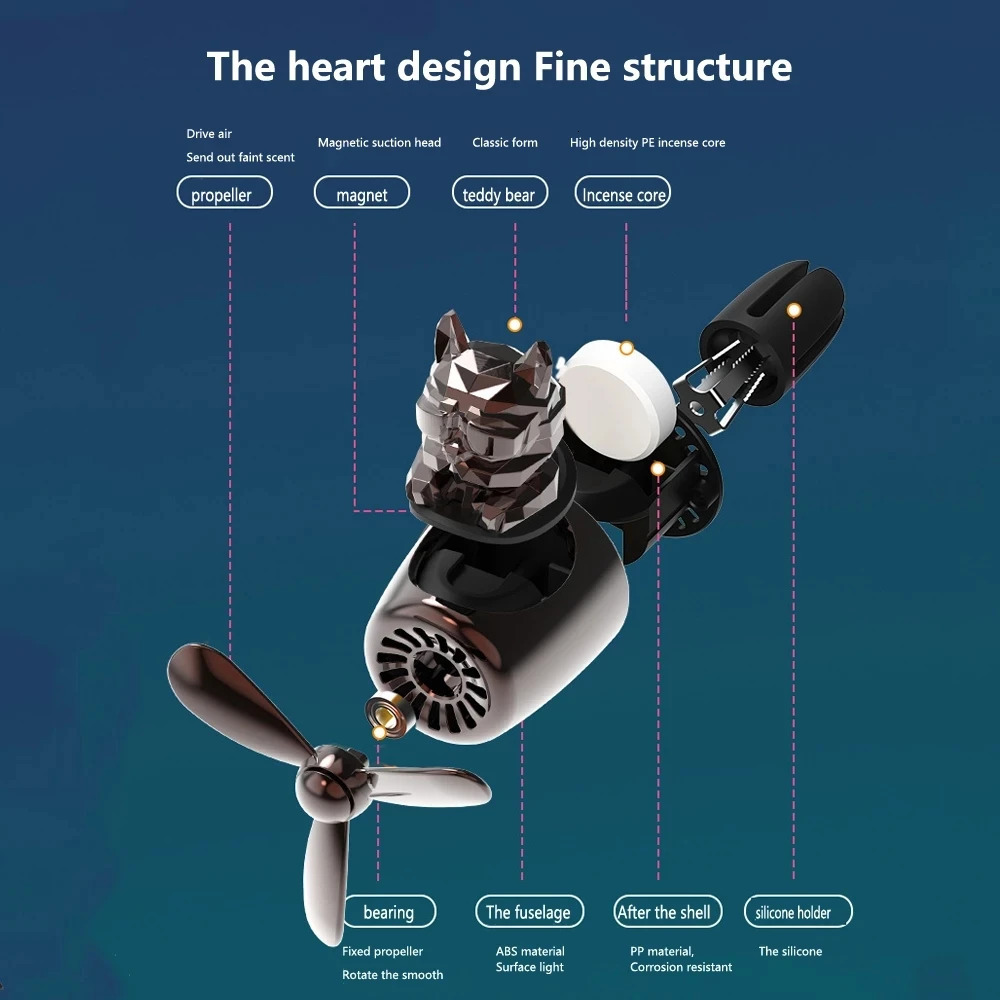 Car Fragrance Auto Air Freshener Cool Bulldog Pilot Rotating Propeller Air Perfume Flavoring Accessories 250214