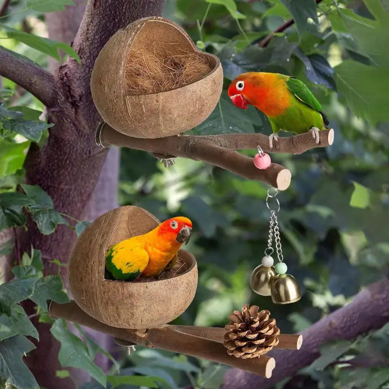 Natural Coconut Shell Bird Nest Parrot Hideaway and Parakeet Nest Comfortable Parakeet Nesting Box for Love Birds Parakeet 250206