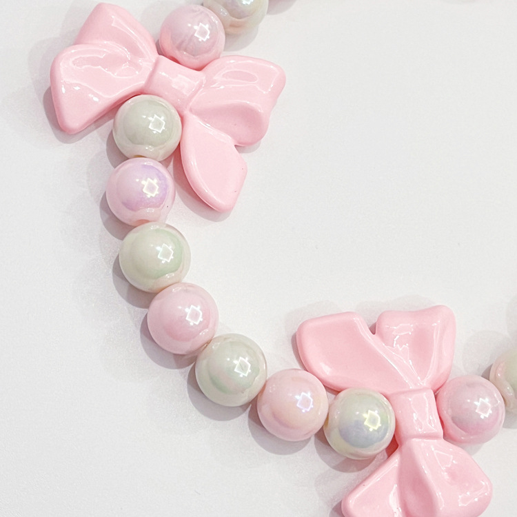 Cute Dog Collar with Pink White Bead Pink Bow Decoration, Pet Neck Decoration Necklace, Adjustable Jewelry Buckle Pet Collar for Small Medium Dog, Chi