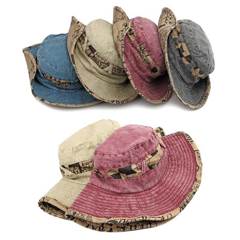 Outdoor Fisherman Hats Men Women Summer Wide Brim Bucket Hat Sunscreen Sun Hat Fishing Hiking Cap Washed Cotton Panama Cap W250217