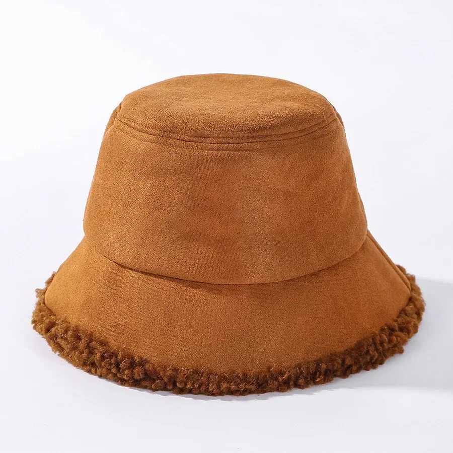 Suede warm Bucket Hat Women autumn and winter Cashmere splicing thickened fisherman hat Casual basin cap W250217