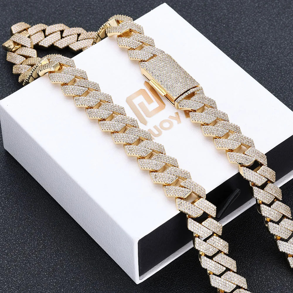 Hip Hop Jewelry Iced Out 15mm 4 Rows CZ Cuban Necklace Box Buckle Fashion Men Bling Prong Setting Diamond Miami Cuban Link Chain 250214